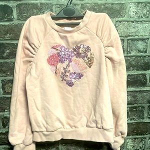 Girls pink sequin heart embroidered sweat shirt